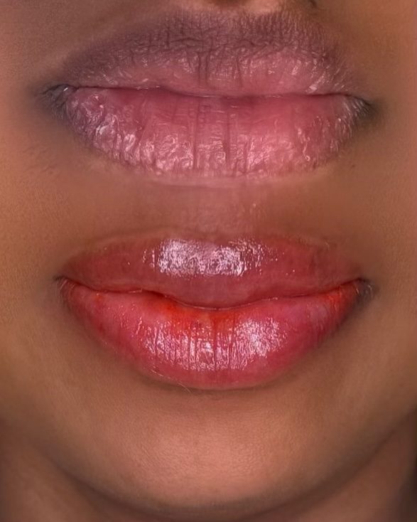 Permanent makeup før og etter — lipliner og lip blush behandling Skien